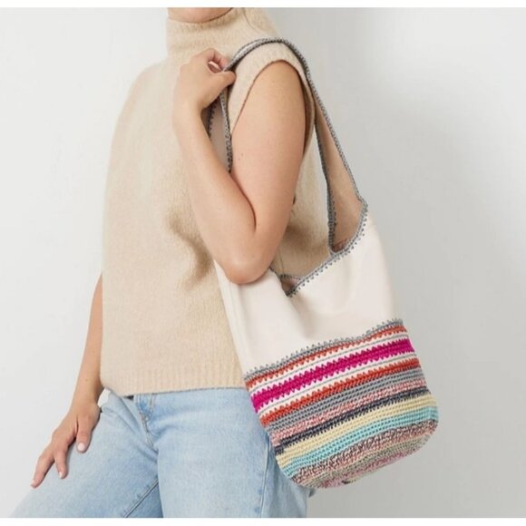 The Sak Limited Edition Crochet Seminyak 120 Hobo Stone Leather Neutral Boho Bag - Picture 1 of 16
